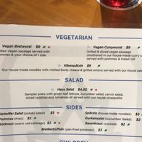 Vegan/vegetarian section of menu at Prost in Wichita
