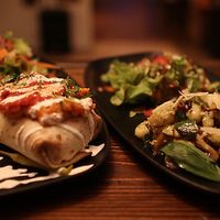 Veggie Gnocchi and huge Burrito at Le Surfing in Seignosse