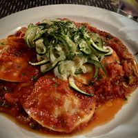 Vegan ravioli with zoodles   at Tresca in Boston