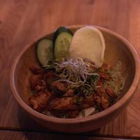 Main dish, with a vegan shrimp cracker!! at The Future is Up to You in Berlin