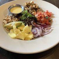 Vegan Jerk Tofu Bowl. A filling meal of delightful contrasts that made each bite an adventure of finding different combinations of flavor, texture & temperature. at Pizza Luce in Eden Prairie