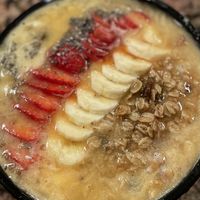 Smoothie Bowl with 
Peach Pear Apricot base   at Full Stop Station in Louisville