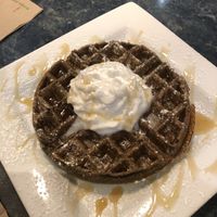  GF/vegan batter, coconut milk whipped cream, pure maple syrup at West Coast Waffles in Victoria
