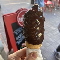 Vegan dipped dark chocolate with vanilla ice cream   at Chocolat Favoris in Victoria