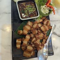 Crispy pork belly at Vegan Garden in Pathum Thani