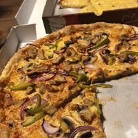 Vegan Peri Peri Lemon and Herb Pizza and a Vegan cheese garlic bread! at Pizzaholic in Newcastle Upon Tyne