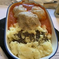 119. Vegan rice and mushroom meatballs on homemade peeled tomato with mashed potato   at The Republic of Good Food in Podgorica
