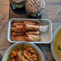 Risotto, vege rolls and vege burger at The Republic of Good Food in Podgorica