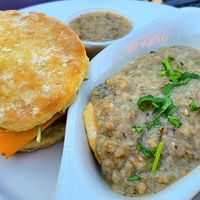 Breakfast sandwich with a side of B&G at 10th Street Diner in Indianapolis
