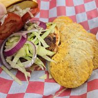 10th street burger and chips.  My go to entree! at 10th Street Diner in Indianapolis