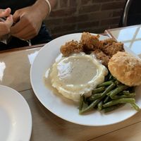 Fried chicken dinner. Best vegan fried chicken! at 10th Street Diner in Indianapolis