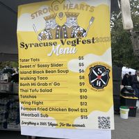 Strong hearts menu  at Vegan CNY in Syracuse
