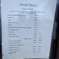 Drink menu at Midnight Bear Breads in Hanapepe