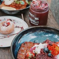 Gluten free donut and waffles   at Flock Espresso and Eats in Mullumbimby