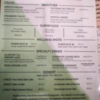 Menu at Tokyo Juice in Tokyo