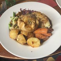 Sunday lunch. Chick’n and leek pie with all the trimmings  at The Carriage in Newcastle Upon Tyne