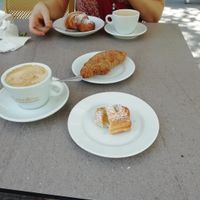 Vegan croissants (front 2) and coffee at Cooofe Bar in Barcelona