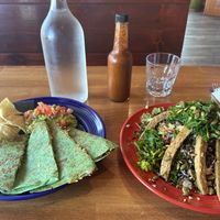 Cheese quesadilla & grain salad both with tempeh   at The Grain Cafe in Redondo Beach