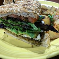 Delux burger with roasted potatoes at The Grain Cafe in Redondo Beach