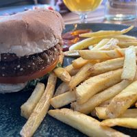 Quinoa & kale burger and fries   at Sudur in Vik