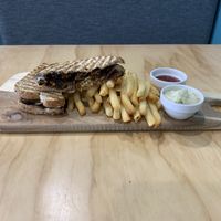 Seitan Sammie and chips  at Barley in Palmerston North
