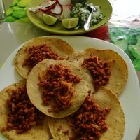Self season chorisoy tacos 45 pesos at El Eden in San Cristobal De Las Casas