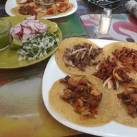 Combination of the 3 options of filling for tacos (2/2/1) for 65$. Not excellent but still okay. at El Eden in San Cristobal De Las Casas