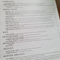Menu  at Kayo's Ramen Bar in Portland