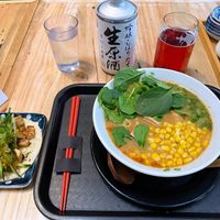 miso ramen with corn and Asian taco  at Kayo's Ramen Bar in Portland