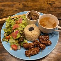 Soy meat set  at Neu Cat Cafe in Osaka