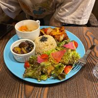 Sweet and sour soy based protein   at Neu Cat Cafe in Osaka