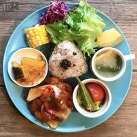 sweet sour soymeat at Neu Cat Cafe in Osaka