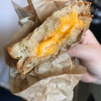 Three cheezus grilled cheese sandwich at Rebel Cheese in New York City