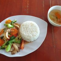 Rice dish with veg and tofu at Thien Vien in Can Tho