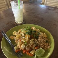 Pad Thai with tofu and pineapple juice   at Nok's Kitchen in Koh Phangan