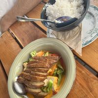 Crispy “duck” red curry and rice  at Vegan Chay in Munich