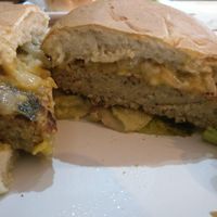 Burger with Cheddar cheese. at Melocotón Vegan Burger in Barcelona