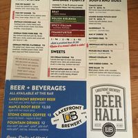 Back of menu at Lakefront Brewery in Milwaukee