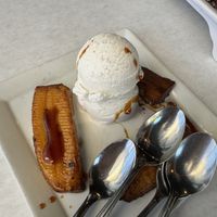 Delicious dessert - vanilla ice cream w/ fried plantains  at Taste of Ethiopia in Southfield