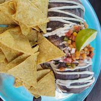 Tofu burrito with black bean queso crema at El Green Go's - Food Truck in Anchorage