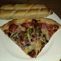 Vegan supreme pizza at Brick Road Pizza Co in Grand Rapids