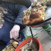 Vegan loaded potato pizza and mushroom alfredo w/ breadsticks  at Brick Road Pizza Co in Grand Rapids