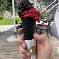 Vegan ice cream: dark chocolate and raspberry  at Kavarna Sladoledarna Magnus in Nazarje