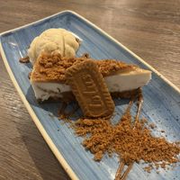 Biscoff cheesecake with vegan ice creamm  at Arbuckle's in Downham Market