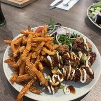 Cauliflower bites and sweet potato friess  at Arbuckle's in Downham Market