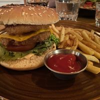 Vegan burger, sub ketchup for chili mayo to make it vegan at Gamli Baukur in Husavik