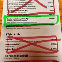 Menu - Back  at Gamli Baukur in Husavik