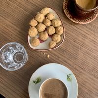Vegan Tahini cookies with coffeee  at Fahriye Cafe in Istanbul