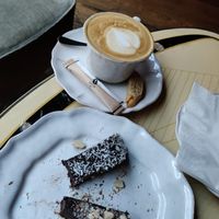 Vegan chocolate cake and capuchino with almond milk- both are great at The Kitchen in Tbilisi