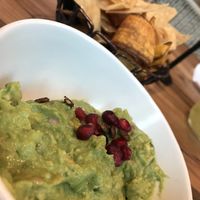Plantain Chips and guac w Pom seeds and pepitas  at Tocaya Modern Mexican - DTLA in Los Angeles
